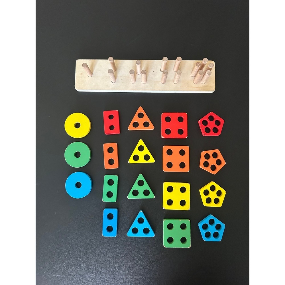 Wooden Shape Sorter Stacking Toy Geometric Blocks Montessori Educational Toddler - Picture 3 of 9